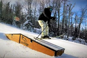 Pic of Boom shredding on the boxes at Giants Ridge