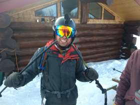 Colin holding a broken ski pole, the only casualty of the weekend